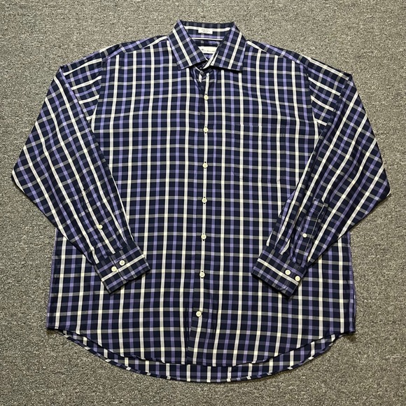 Peter Millar Mens XL Purple Plaid Button Shirt Long‎ Sleeve Cotton Silk Blend - Picture 2 of 8